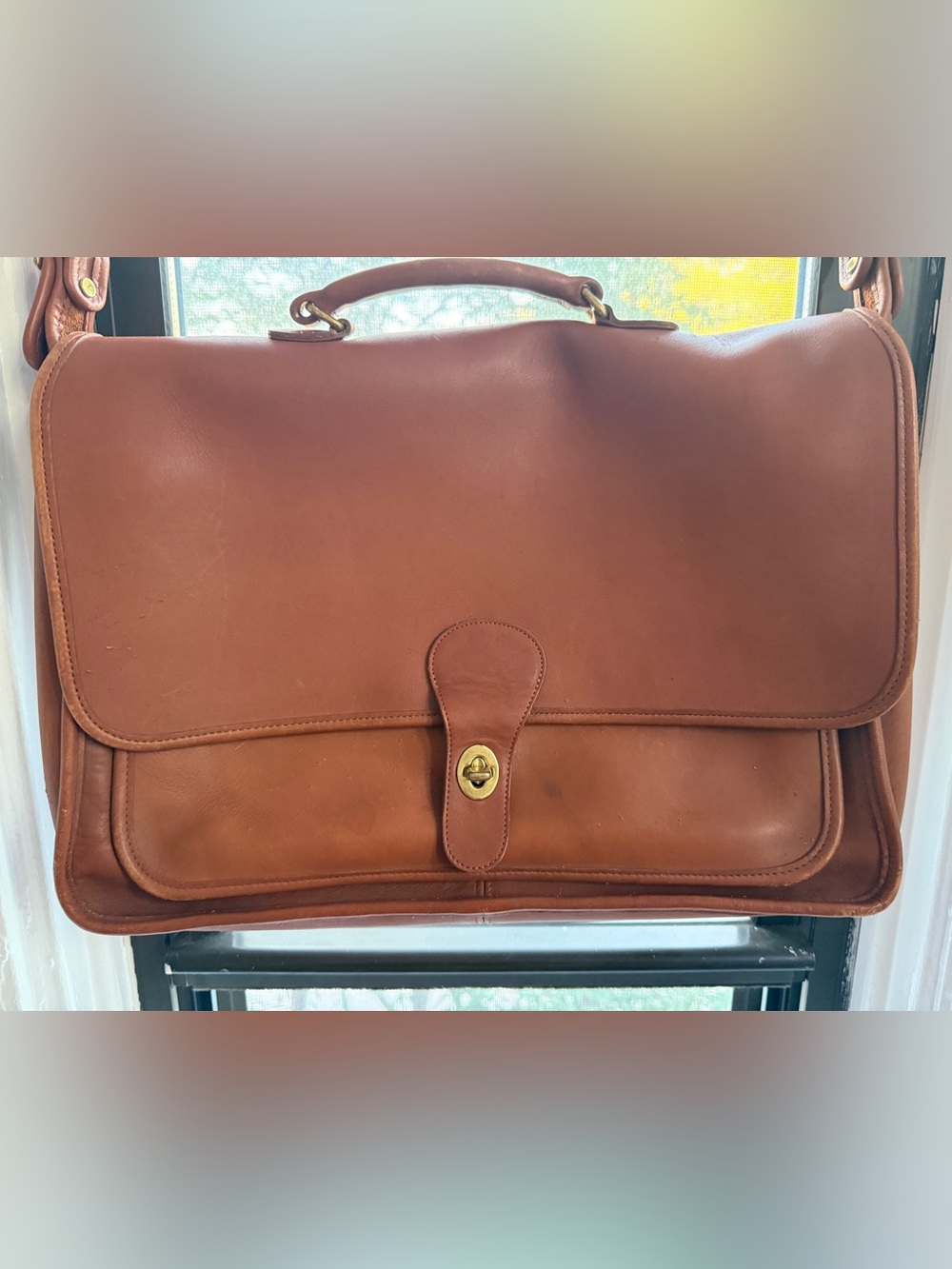 Vintage Coach Metropolitan Briefcase 5180 Tan Leather USA 1995 w/ Strap - Rare